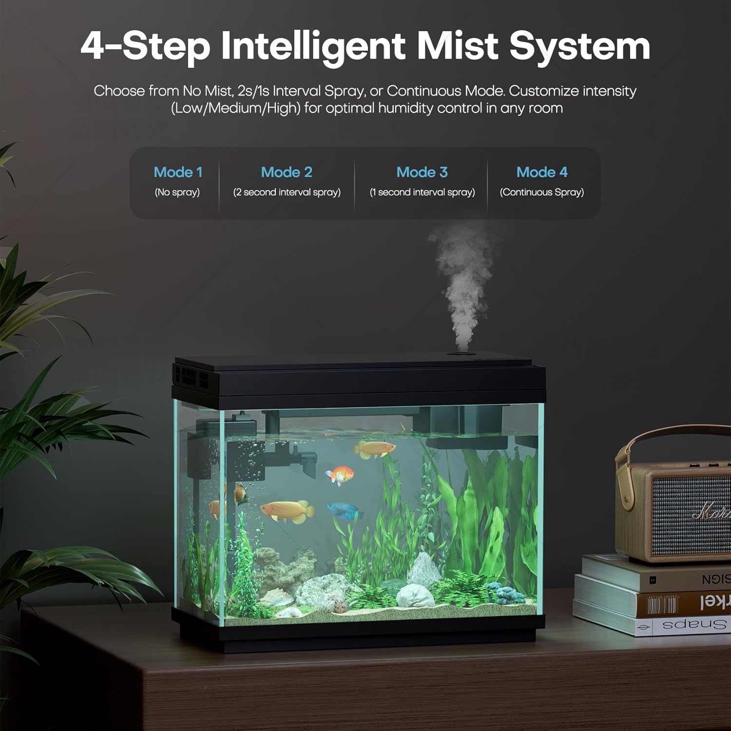Fish Tank, 2.5Gallon Fish Aquarium,Self Cleaning Fish Tank Aquarium Starter Kit/Humidifier & Essential Oil Diffuser,Touchscreen Control,7-Color LED,3-in-1 Pump,Triple Filtration,Temp/Time Display - Image 4