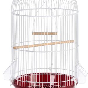 Prevue Pet Products Classic Round Bird Cage – Ideal for Finches, Canaries, Parakeets, and Other Small Birds, Indoor Traditional Style Birdcage with Circular Hook for Hanging – Red