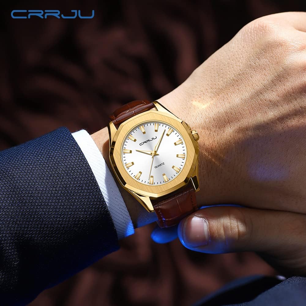 CRRJU Men's Fashion Luxury Classical Leather Watches for Men Business Simple Luminous Analog Quartz Wristwatches - Image 4