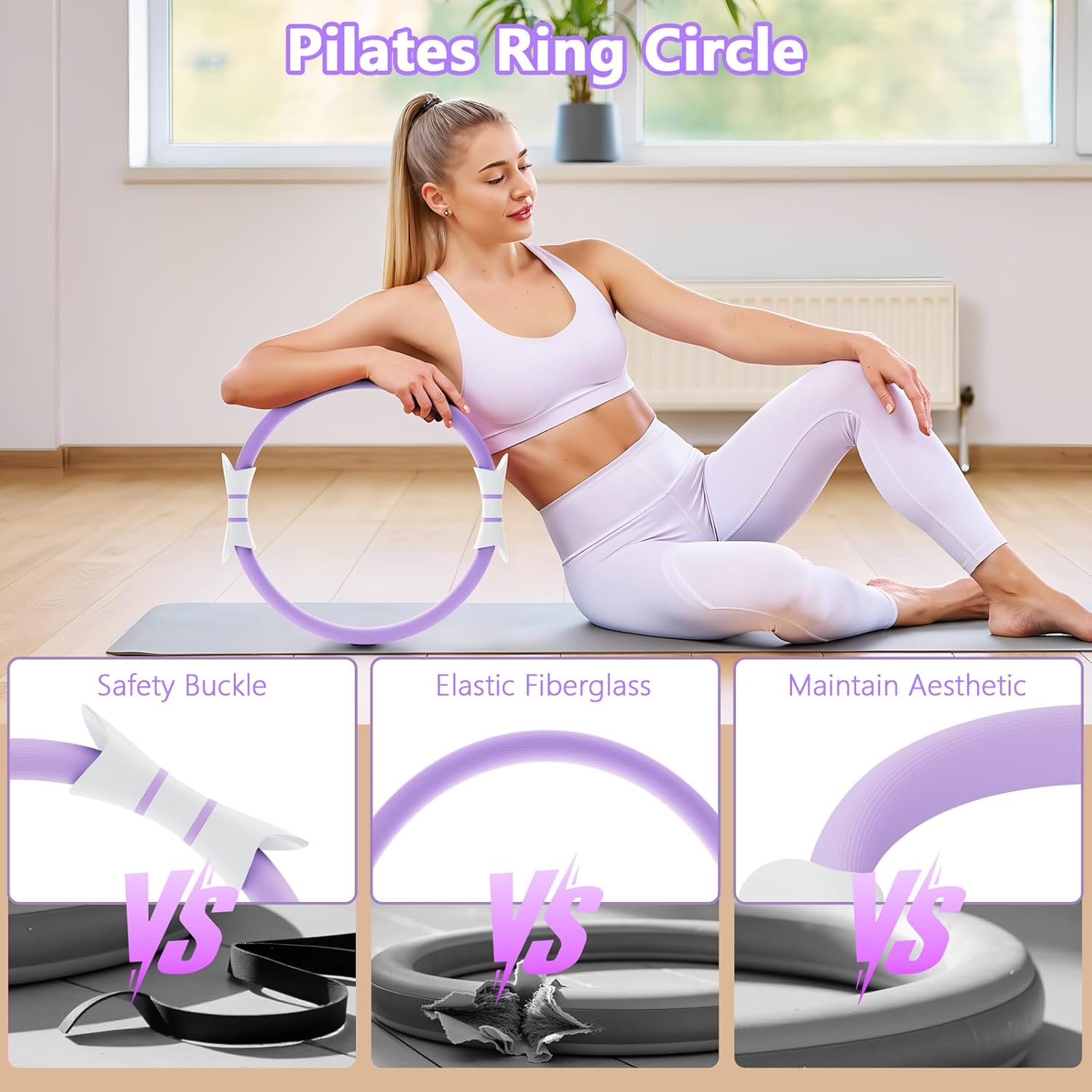 14" Pilates Ring - Magic Circle for Inner Thigh, Arm & Core Toning | Anti-Bend Foam Handles | Home Fitness Gear for Women - Image 3