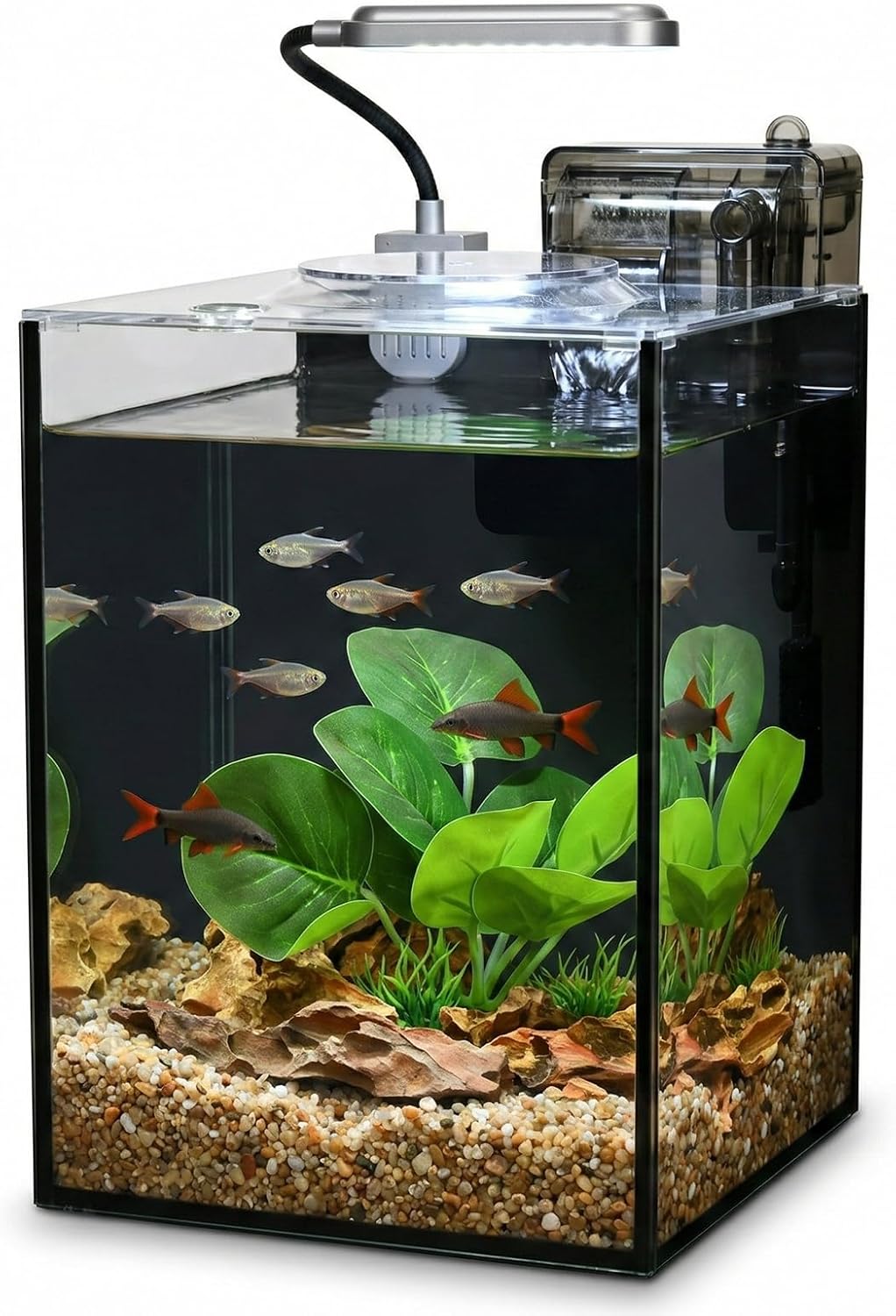 2.2 Gallon Small Aquarium Set Glass Fish Tank,Desktop Small Aquarium Kit for Beginners and Children to Keep Betta Fish, Goldfish, Shrimp, and Aquatic Plants (Black, 2.2 Gallon (Complete Kit))