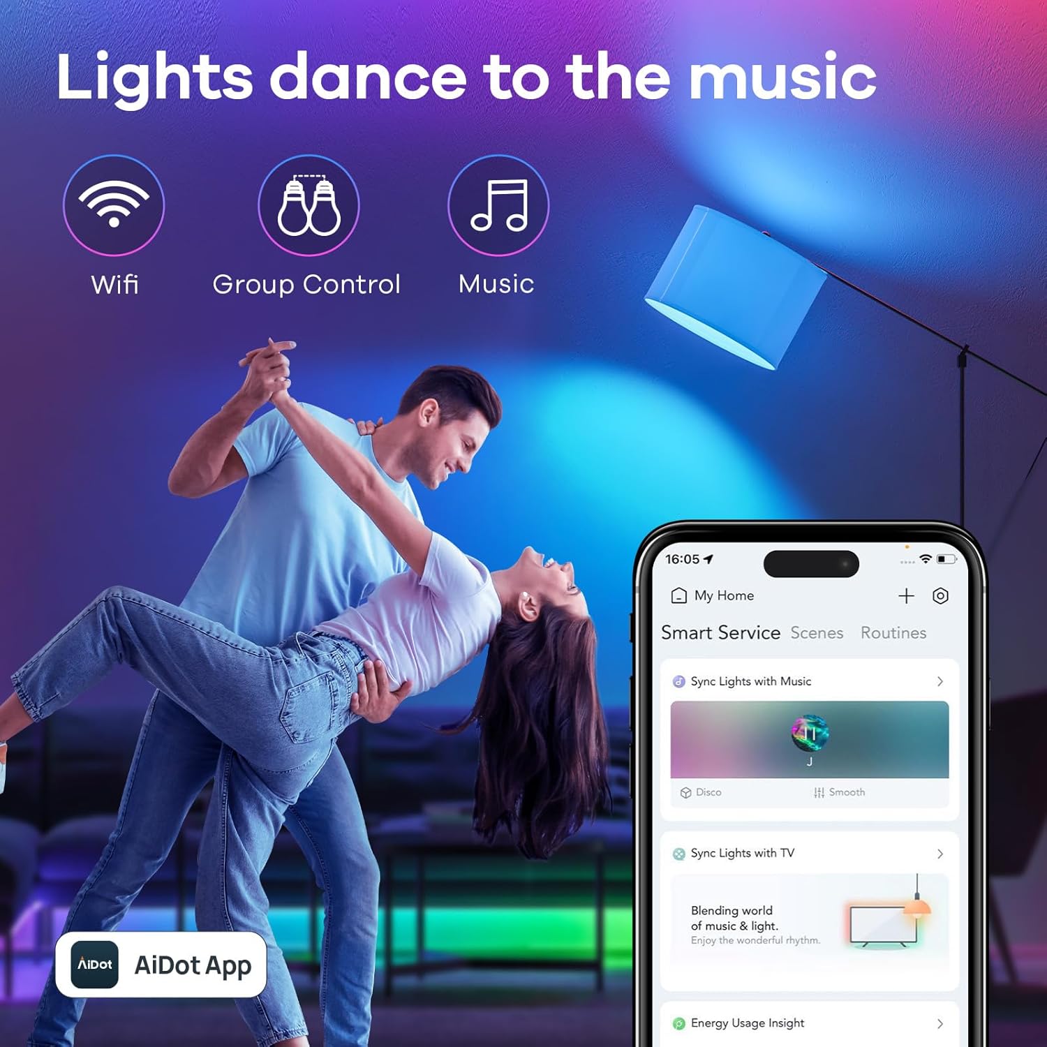 Linkind Matter Smart Light Bulb, WiFi Smart Bulbs, Work with Apple Home, Siri, Alexa, Google, SmartThings, RGBTW Color Changing Bulbs Mood Lighting, Music Sync, A19 E26 60W, 2.4Ghz WiFi 6 Pack - Image 4