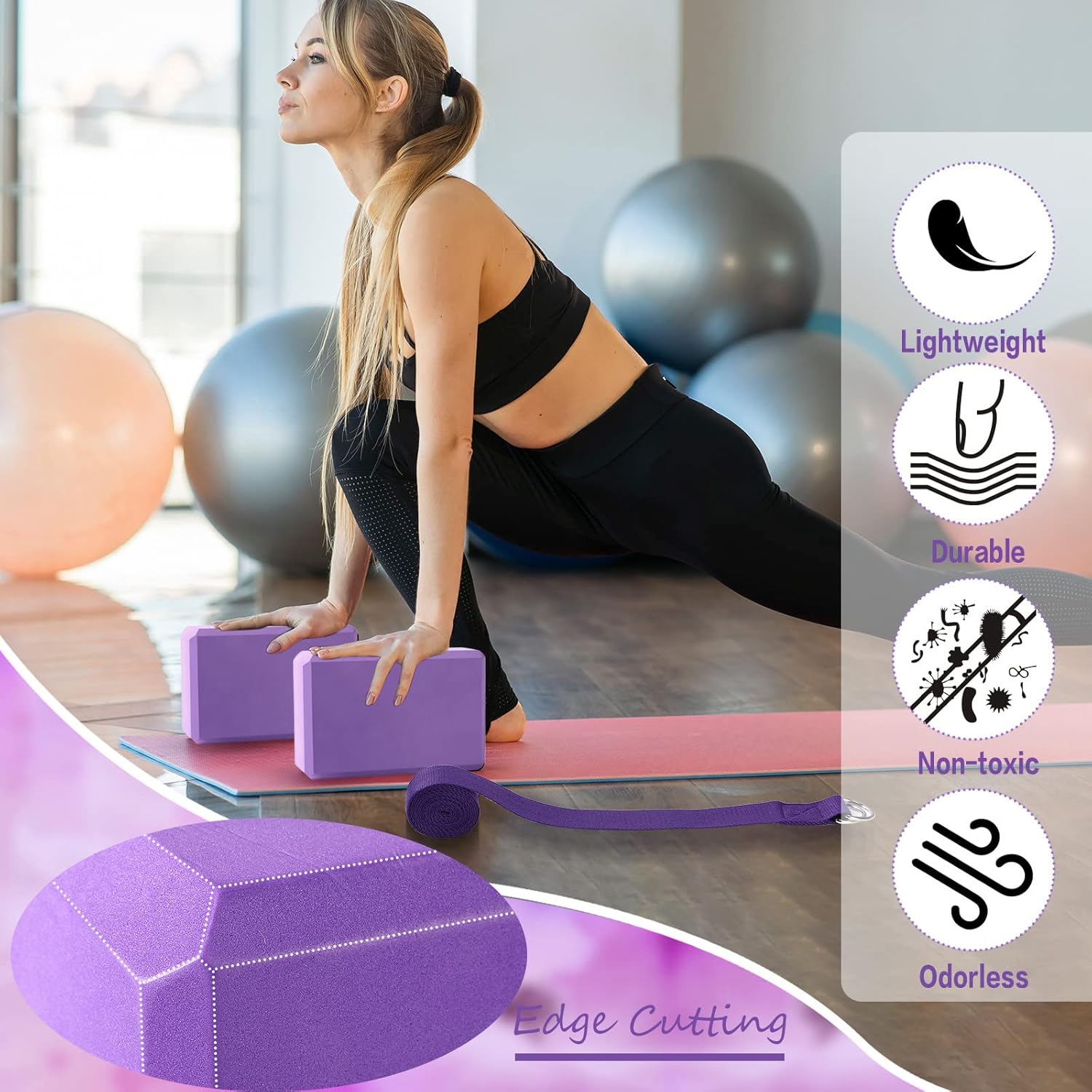 Outus 20 Pack Yoga Blocks and Straps Non-Slip EVA Foam Blocks with Metal D Ring Straps for Gym Exercise and Workout - Image 4