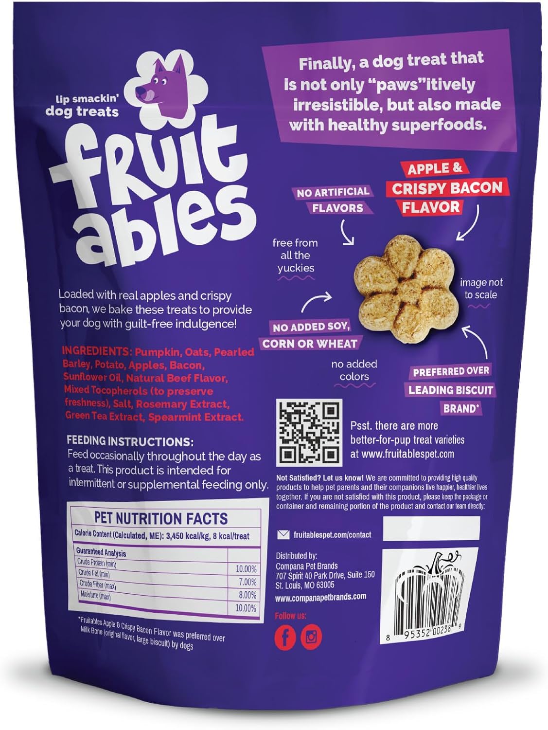 Fruitables Baked Dog Treats, Pumpkin Snacks for Dogs, Low Calorie & Delicious, No Wheat, Corn or Soy, Healthy Puppy Training Treats, Made in the USA, Apple and Crispy Bacon Flavor, 7oz - Image 12