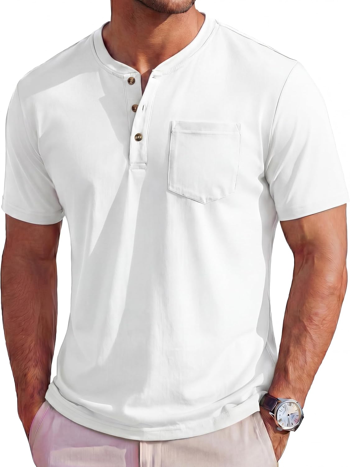 MAGCOMSEN Men's Henley Short Sleeve Shirt Cotton Lightweight Tee Shirts Casual Summer Basic Tees with Pocket - Image 8
