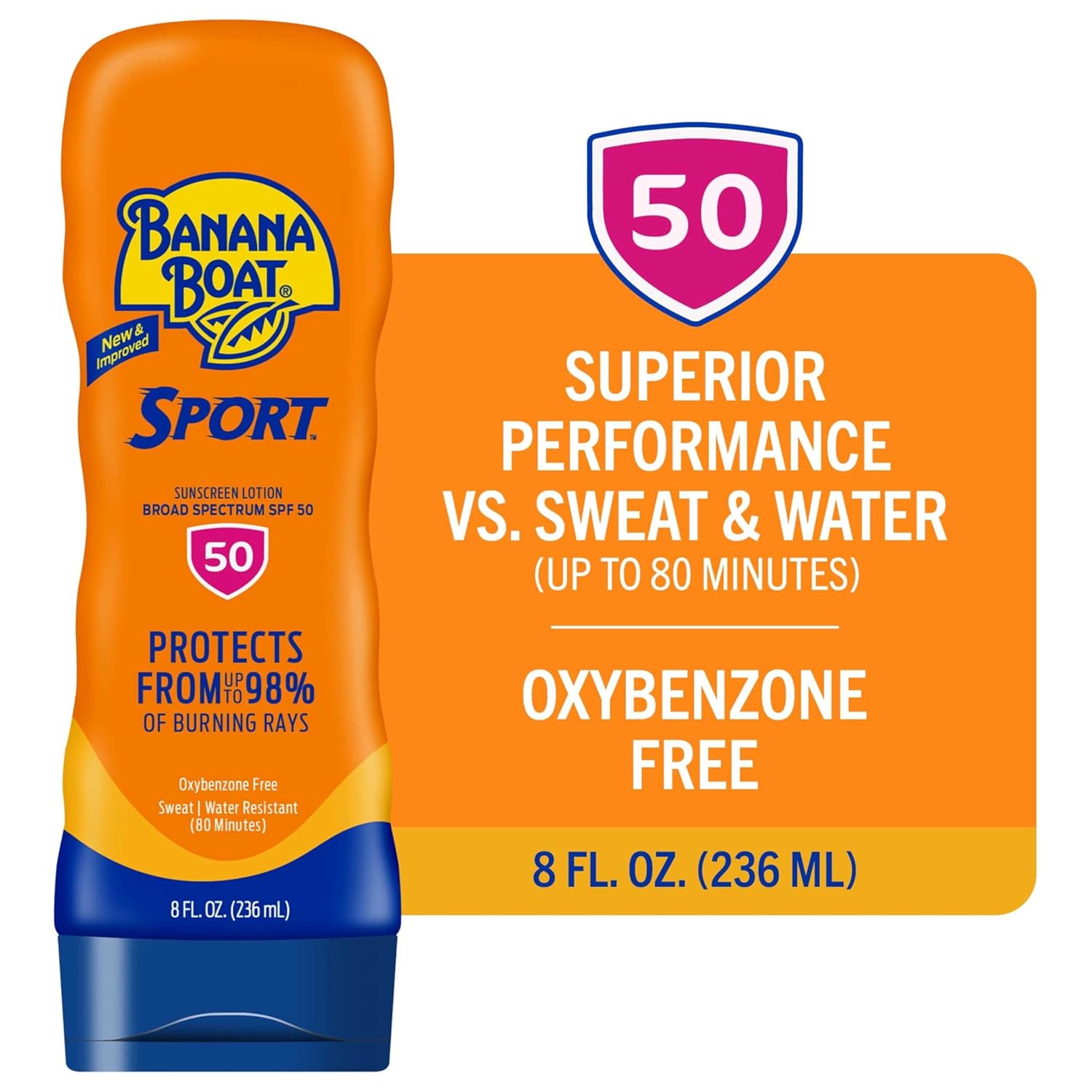 Banana Boat Sport Ultra SPF 50 Sunscreen Lotion, 8oz | Banana Boat Sunscreen SPF 50 Lotion, Oxybenzone Free, Sunblock, Water Resistant, 8oz - Image 2