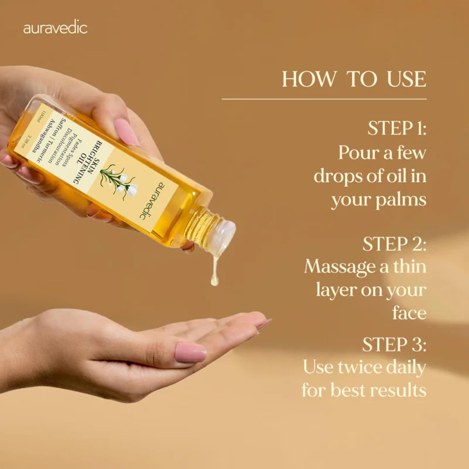 Auravedic Turmeric Oil for Glowing Skin | Face Massage Oil with Saffron & Ashwagandha | Supports Radiance & Skin Clarity | Suitable for All Skin Types | 3.38 Fl Oz (100 ml) - Image 7