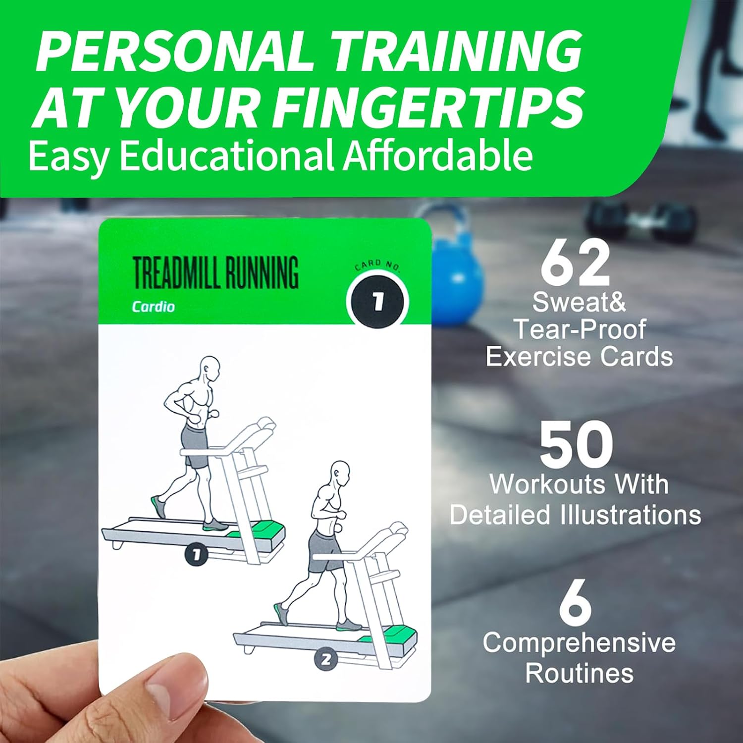 Gym Equipment Workout Cards, 62 Exercises Cards Deck Large Size 5" x 3.5" Fitness Cards for Women & Men, Beginner Fitness Guide to Training Exercises at Home or Gym - Image 5