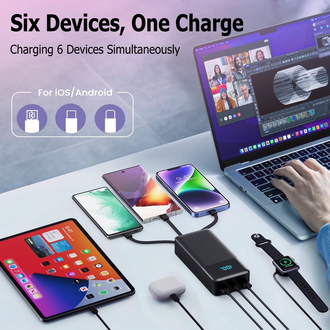 Portable Charger Power Bank 60800mAh,25W USB C Fast Charging Battery Pack with 3 Built in Cables & LED Display,6 Output 2 Input Travel Essentials Phone Charger for iPhone 17/16/15,Android etc (Black) - Image 5