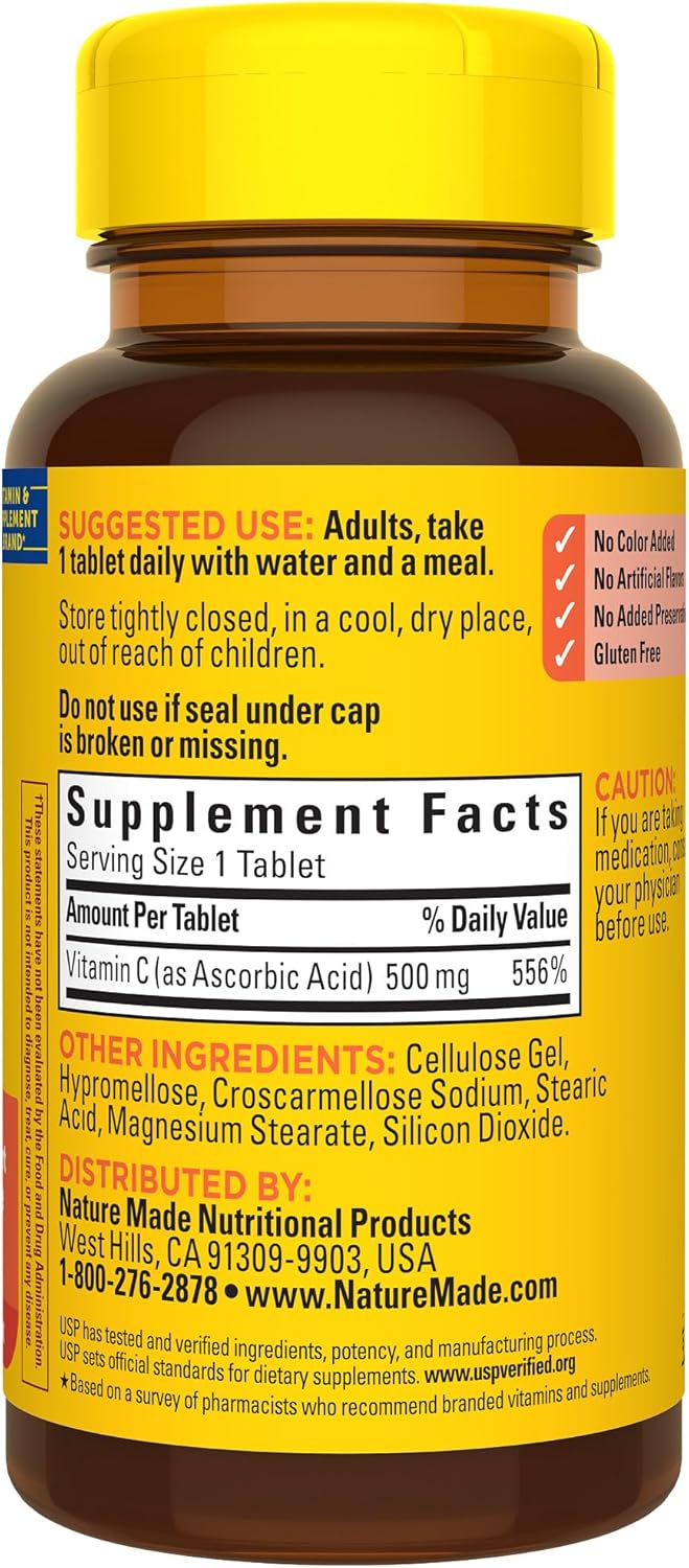 Nature Made Vitamin C 500 mg Tablets, Dietary Supplement, Vitamin C for Immune Support, 100 Tablets, 100 Day Supply - Image 8