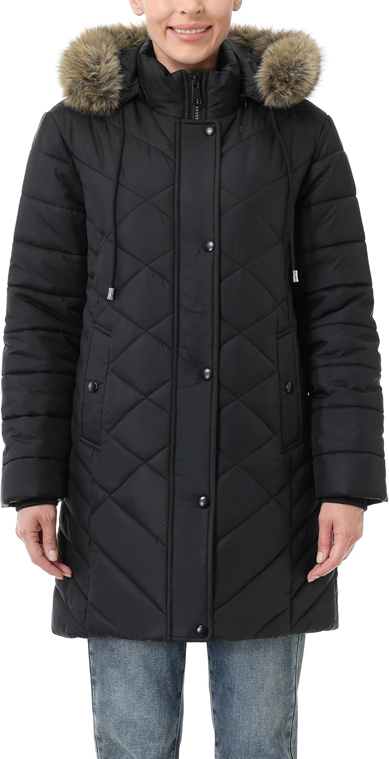 Women's Long Warm Winter Coat Windproof Thickened Fleece Lined Down Jacket Waterproof Puffer Outerwear with Removable Hood - Image 2