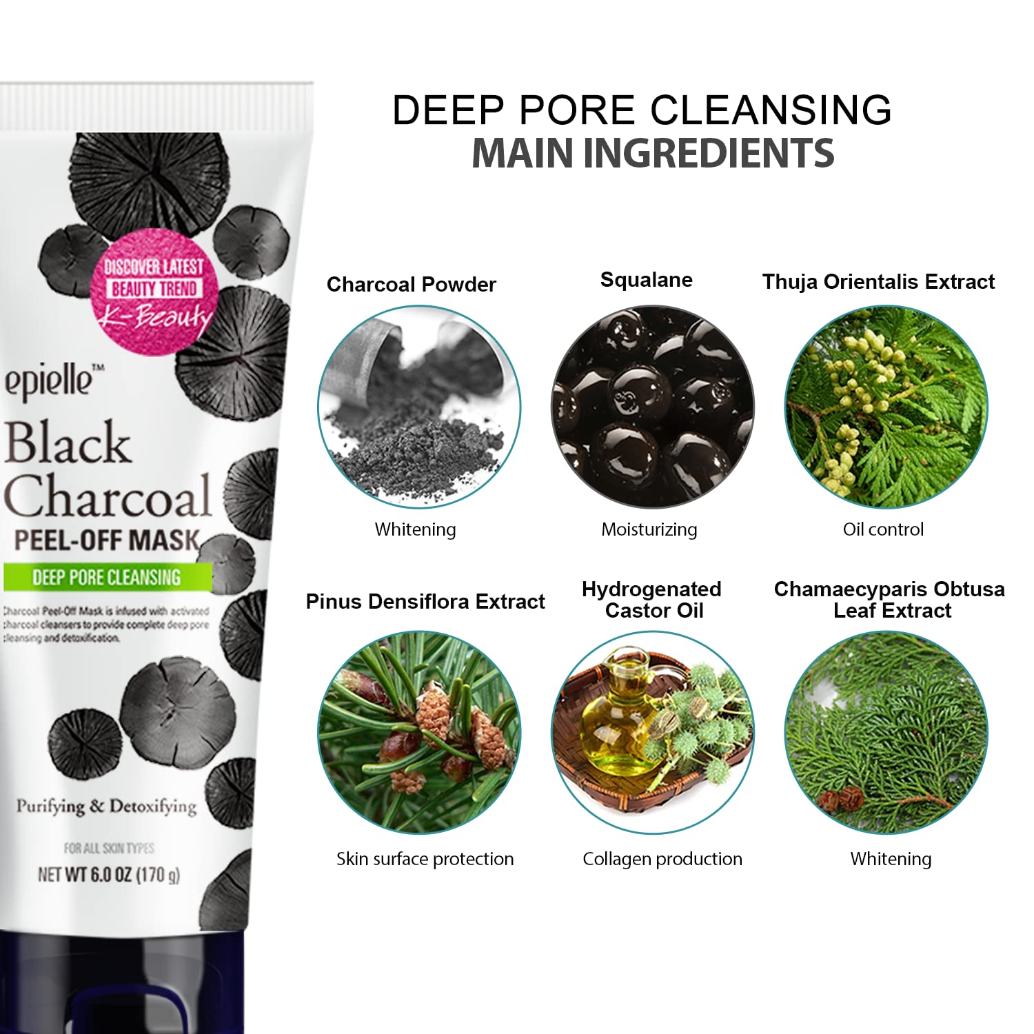 Epielle Black Charcoal Peel Off Face Mask | Deep Pore Cleansing with Activated Charcoal | Detoxifying and Purifying Blackhead Remover Mask | 6.0 fl oz | 2 Bulk Pack - Image 5