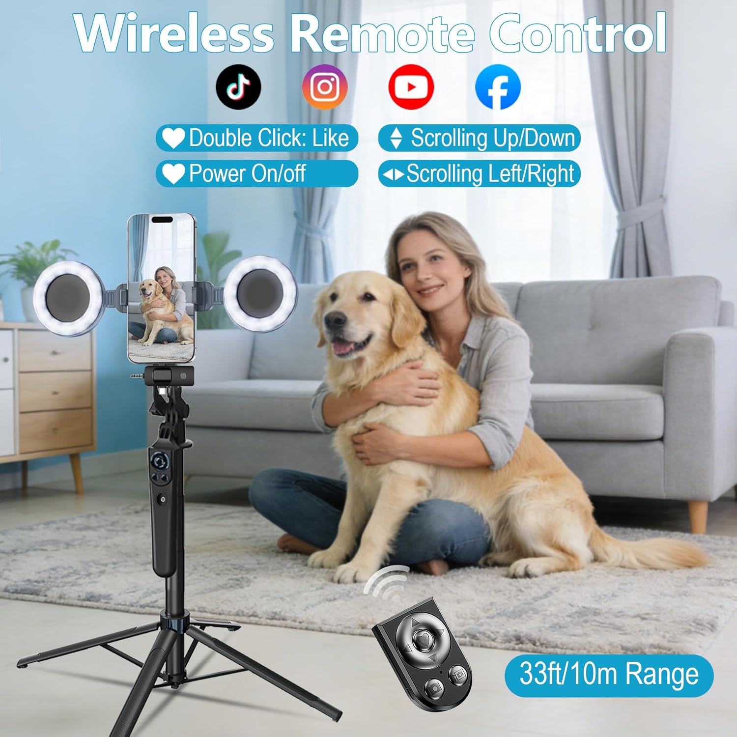 71" Content Creator Essentials Vlogging Kit - 2 Lights & 2 Mics, 360° Rotating Auto Face Tracking Tripod for iPhone/Android/Camera with Wireless Remote, No App for Vlog, Live, Video Record - Image 4