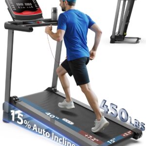 CIIHI Treadmill with Auto Incline – 450 LBS Capacity 15% Auto Incline Treadmill for Home, 0.5-10 MPH Foldable Running Machine with 47.2”x18.1” Belt, APP, Speaker, Speed & Incline Quick Button