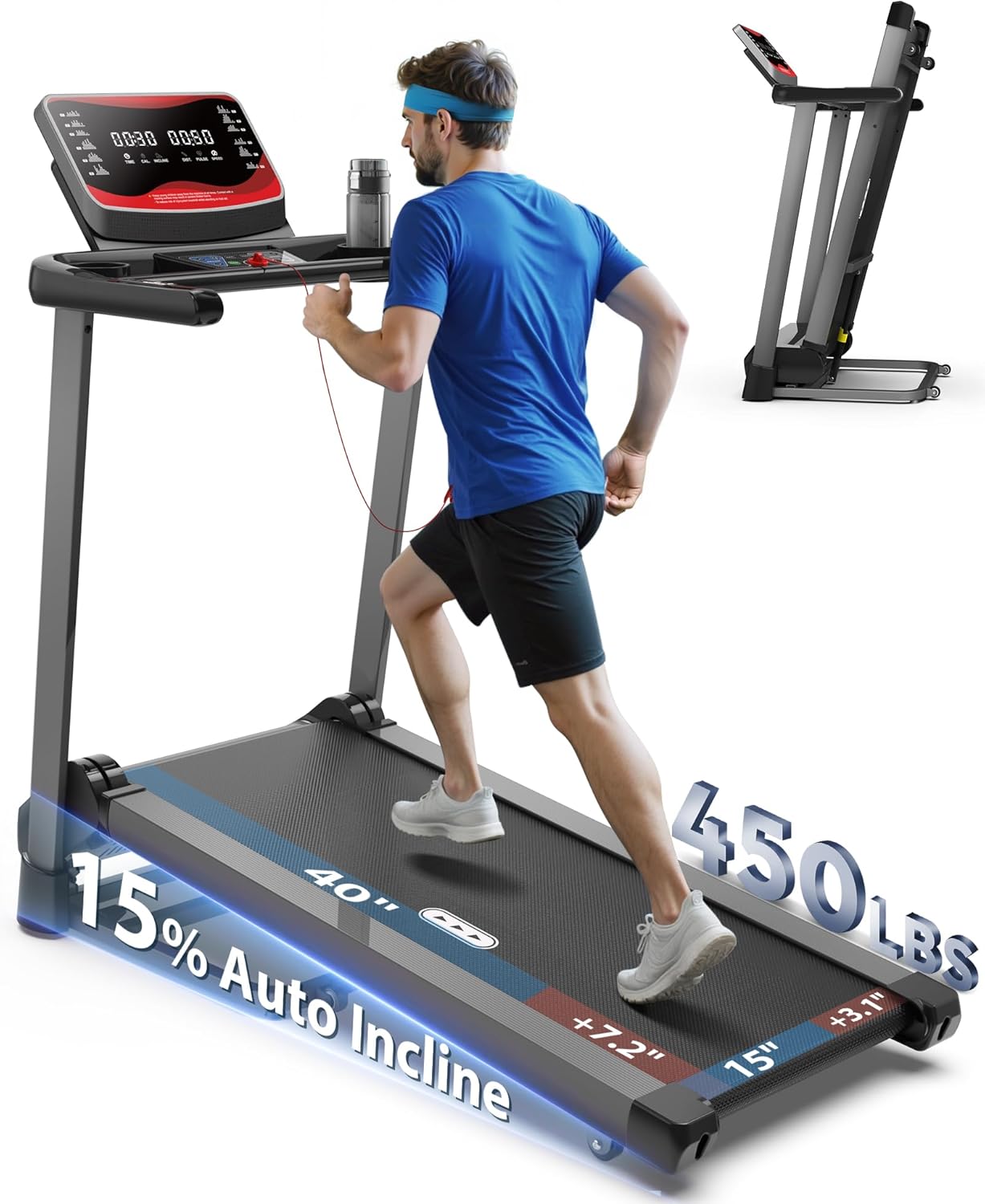 CIIHI Treadmill with Auto Incline - 450 LBS Capacity 15% Auto Incline Treadmill for Home, 0.5-10 MPH Foldable Running Machine with 47.2”x18.1” Belt, APP, Speaker, Speed & Incline Quick Button