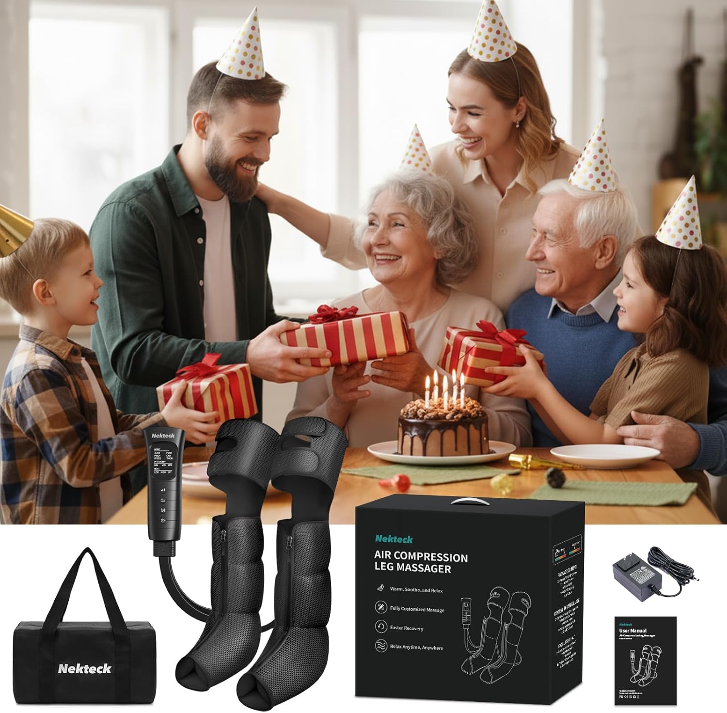 Nekteck Leg Compression Massager with Heat Leg Massager for Circulation and Pain Relief, Air Compression Boot Massage Tool with 2 Heats 6 Modes, Relaxation Gifts for Men Women Dad Father's Day - Image 8