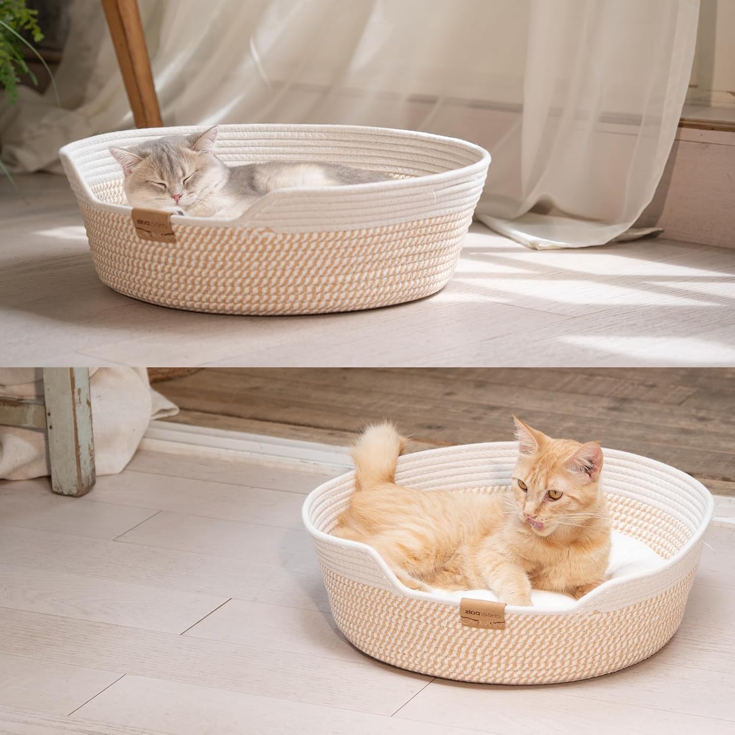 CHEERHOME PETS Cat Bed Basket with Cushion, Cotton Rope Woven Pet Bed for Indoor Cats Couch, Stimulicat Cat Bed Handwoven Breathable, All Season Universal (White) - Image 8