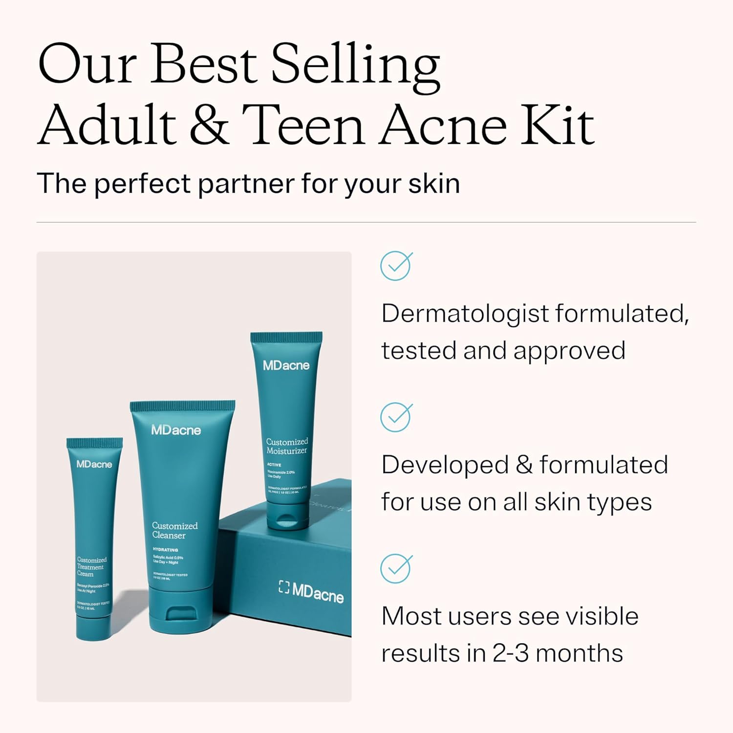 MDacne 3 Step Face Acne Treatment Kit, Benzoyl Peroxide Cream 2.5%, Salicylic Acid Cleanser, Niacinamide Moisturizer – Medicated Plant-Based Skincare for Adult & Teen Acne, 30 Day Kit - Image 2