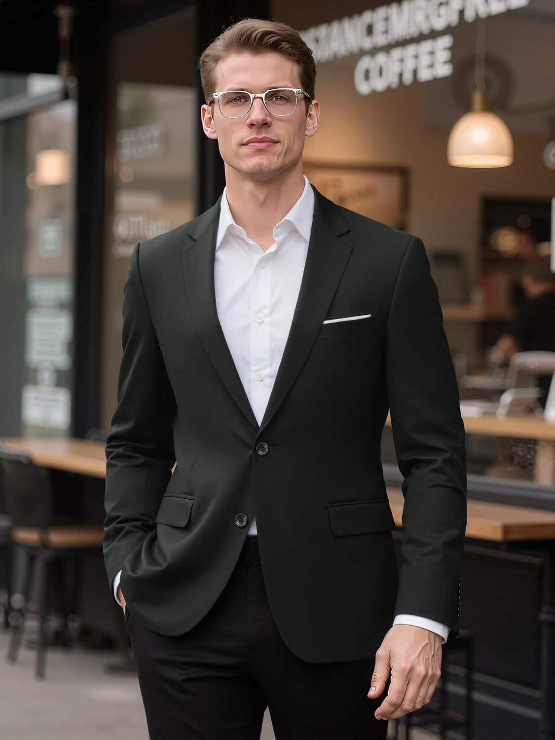 MAGE MALE Men’s Slim Fit Suit Jacket 2 Button Blazer Dress Business Wedding Party Jacket - Image 2
