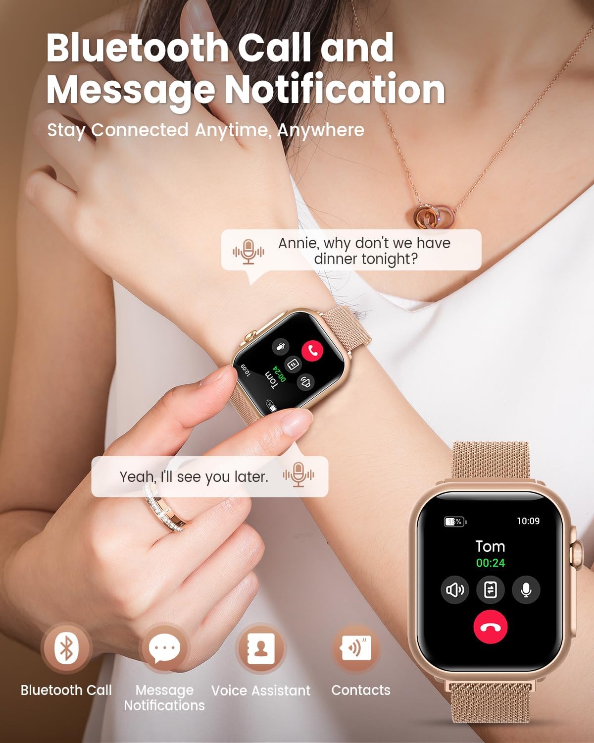 Smart Watch for Women for iPhone Android: 1.85"Smartwatch with Make/Answer Call Sleep Heart Rate SpO2 Blood Pressure Monitor IP68 Waterproof 120+Sport Mode Fitness Tracker 1000mAh Battery 2Bands Pink - Image 5