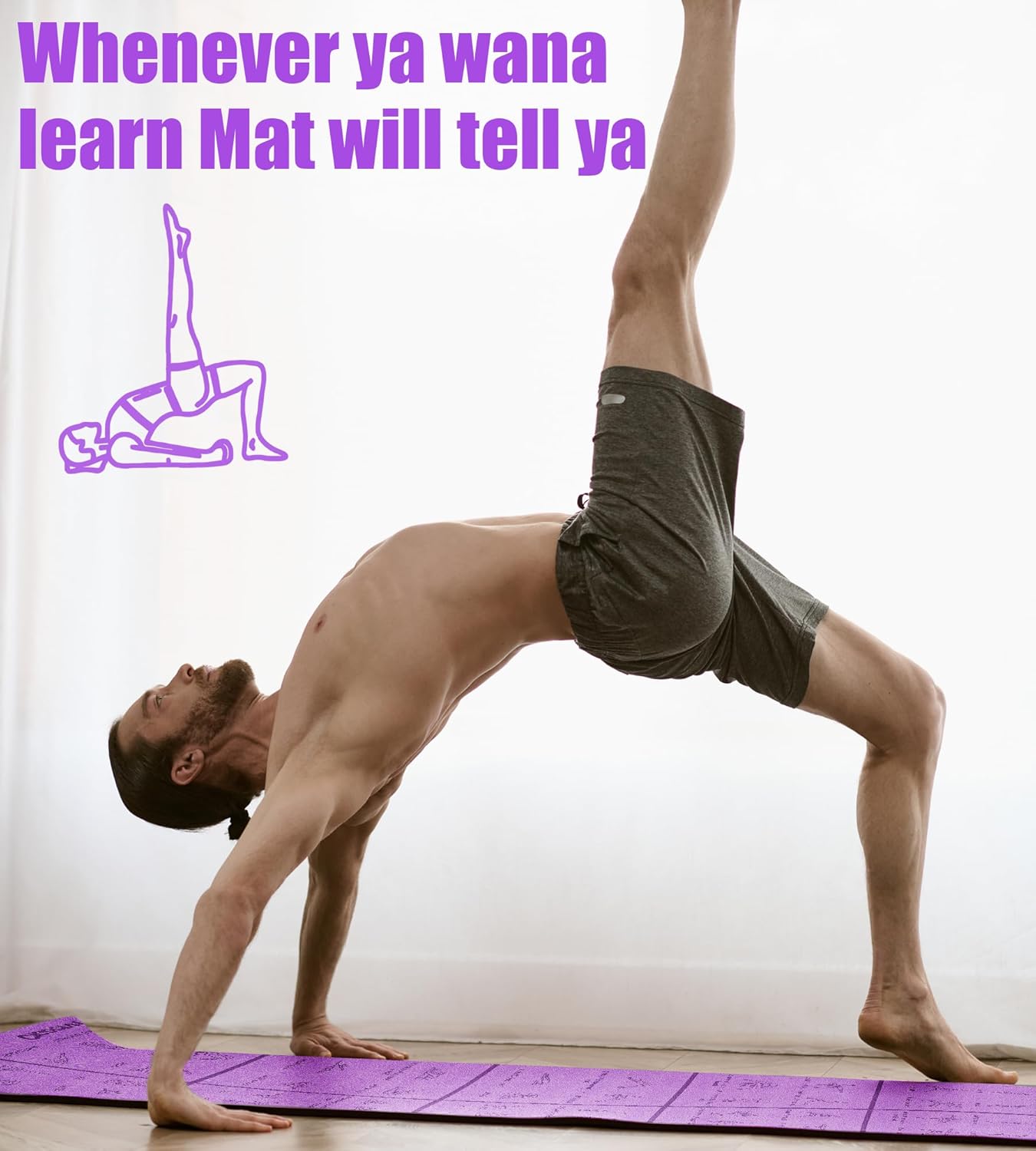 Foldable Thick Yoga Mat with Asanas Poses -Christmas Gifts for Wife and Girls, Non-slip 8mm Thicken Instructional Exercise Mat for Home Workout, 72"x24"x0.3" (Purple) - Image 7