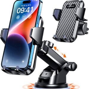 VANMASS【85+LBS Strongest Suction & Military-Grade Ultimate Car Phone Mount【Patent & Safety Certs】 Cell Phone Holder for Dash Windshield Vent for iPhone 17 Pro Max Automobile Accessory Kits,Ink Black