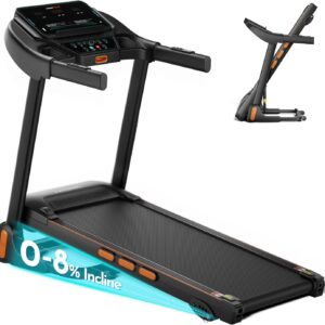 Treadmill for Home, 3.0HP Folding Treadmill with Incline, 300 lbs Capacity, Bluetooth & Heart Rate Sensor, Space-Saving Design