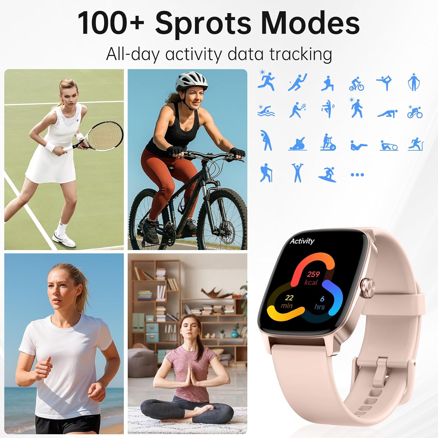 Smart Watches for Women Men with Bluetooth Call & AI Voice, 1.85" HD Fitness Tracker with Heart Rate SpO2 Sleep Monitor, 100+ Sports Modes,Mini Games, IP68 Waterproof Smartwatch for Android iOS Phones - Image 6
