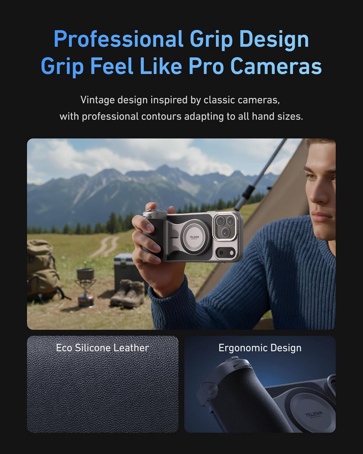 TELESIN Master Grip Universal for iPhone/MagSafe, Magnetic Phone Camera Grip with C03 Selfie Light Creator Kit Built 3200mAh Battery Wireless Charging -【Graphene Case Only for iPhone 17 Pro Max】 - Image 6