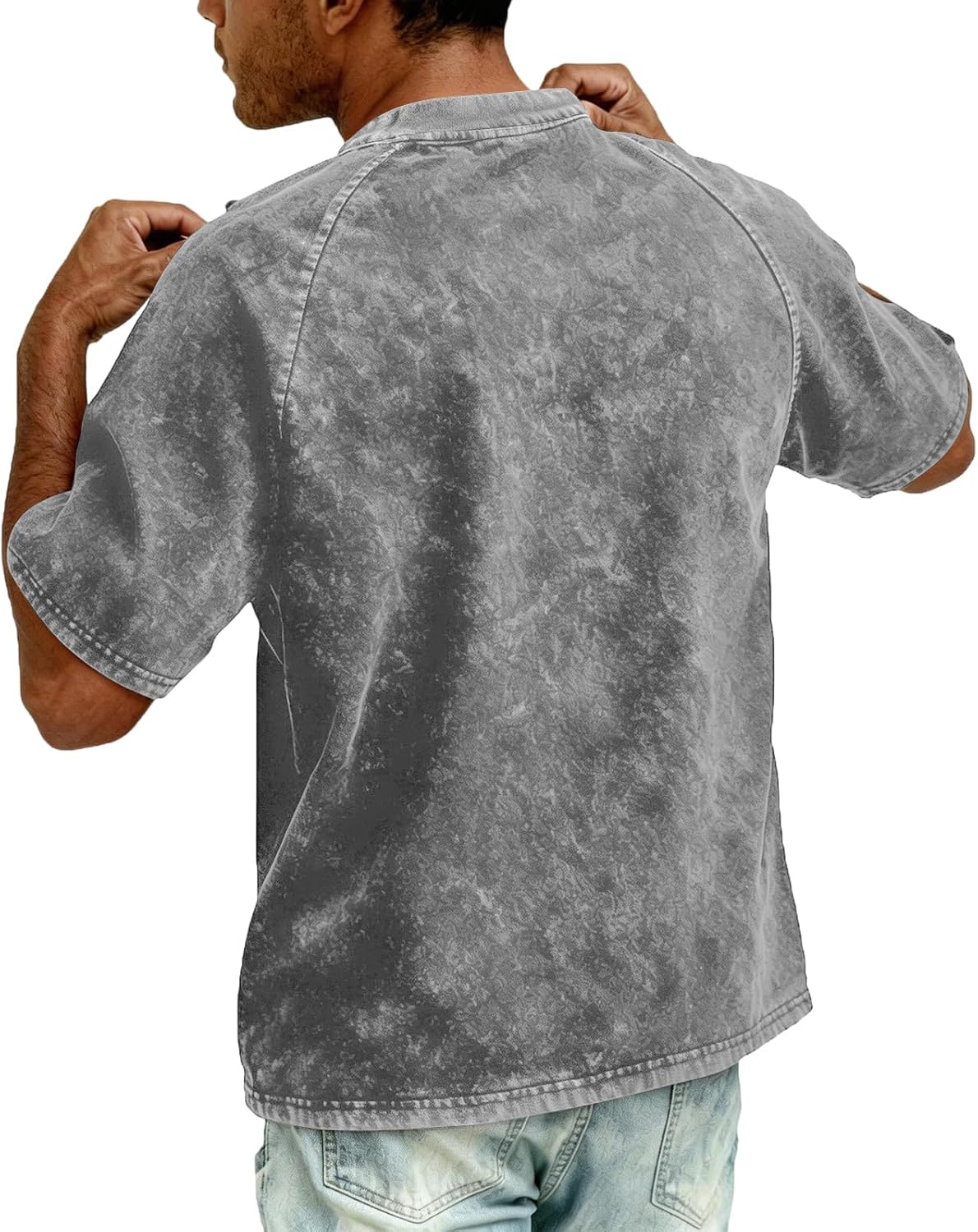 Distressed Henley Shirts for Men Short Sleeve Washed T Shirts Vintage Relaxed Fit Retro Wash Tshirt - Image 4