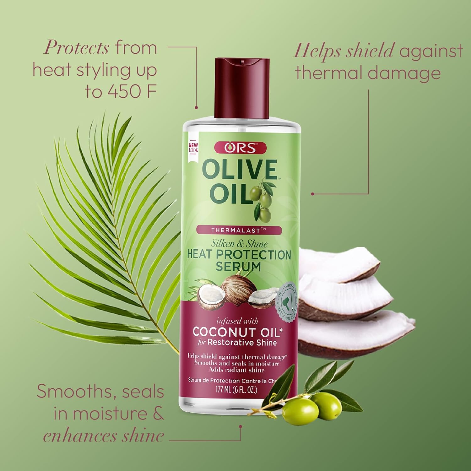 ORS Olive Oil Heat Protection Hair Serum infused with Coconut Oil for Restorative Shine 6 Ounces - Image 4