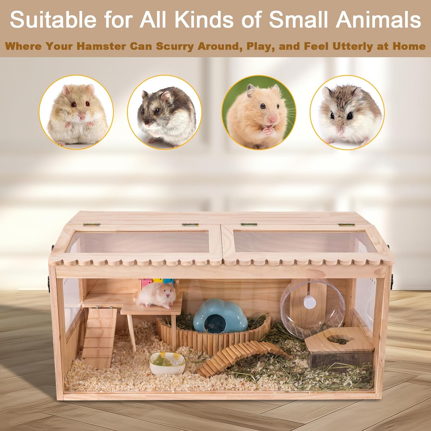 Wooden Hamster Cage,32"x16"Large Hamster Cage,2 Washable Liners & 2 Adjustable Ventilation Window. Small Animal Cage for Dwarf Syrian Hamsters Degus Mice & Other Small Pets. - Image 6