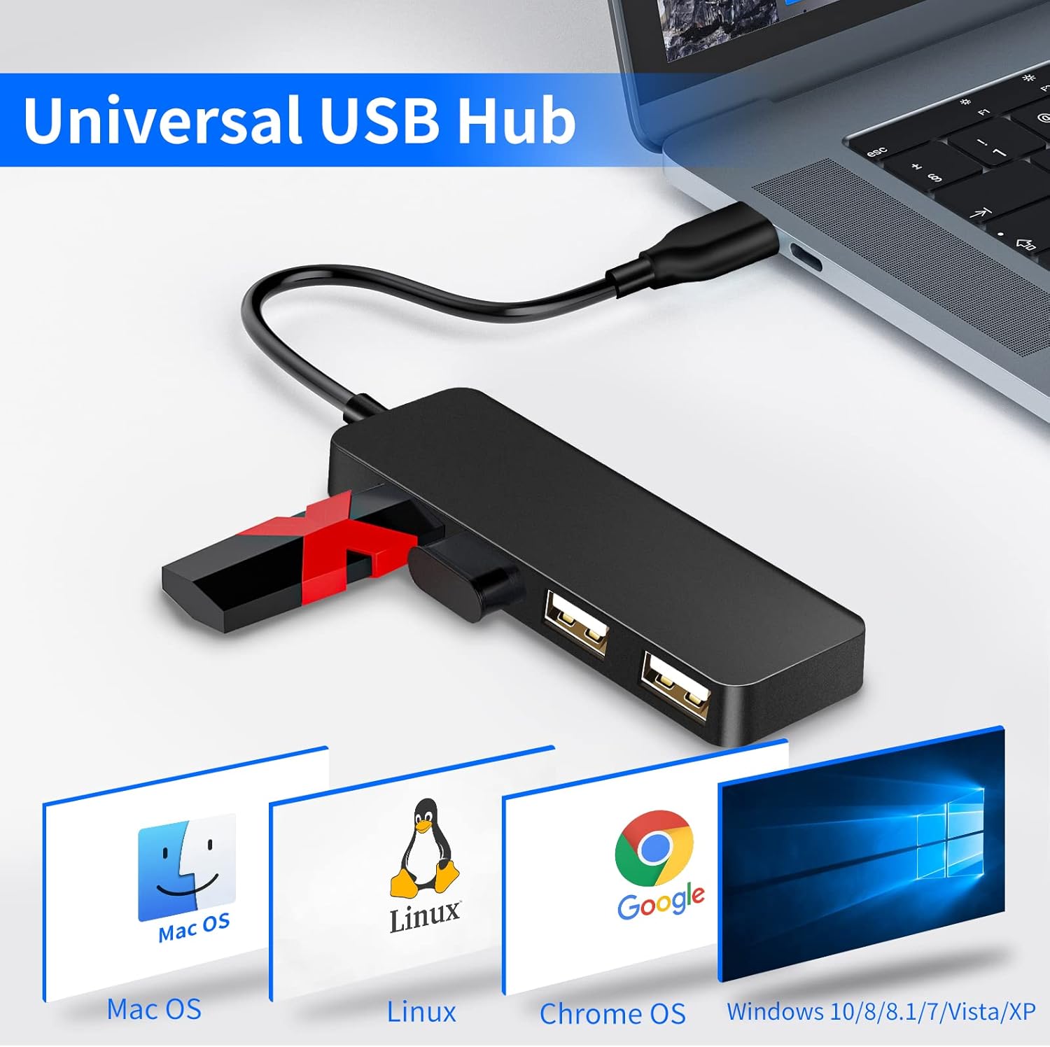Herfair USB Hub Splitter USB Port Extender 1 to 4 Multiport Adapter Expander for Laptop, MacBook, Computer, Xbox, Console, Flash Drive, HDD, Printer, Camera, Keyboard, Mouse, More - Image 6
