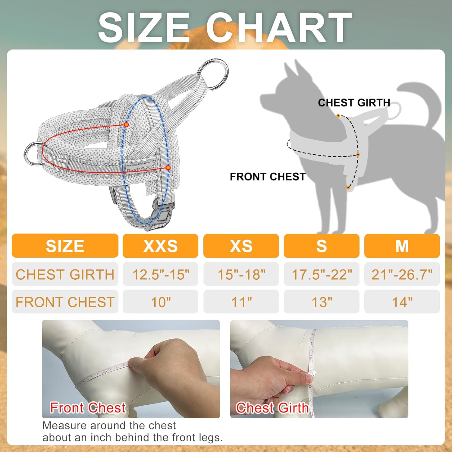BEAUTYZOO Dog Harness for Small Dogs, No Pull Dog Harness and Leash Set, Soft Escape Proof Puppy Vest Harness with Handle, Reflective Lightweight Step in Harness for Girl Boy Dogs, Beige S - Image 7