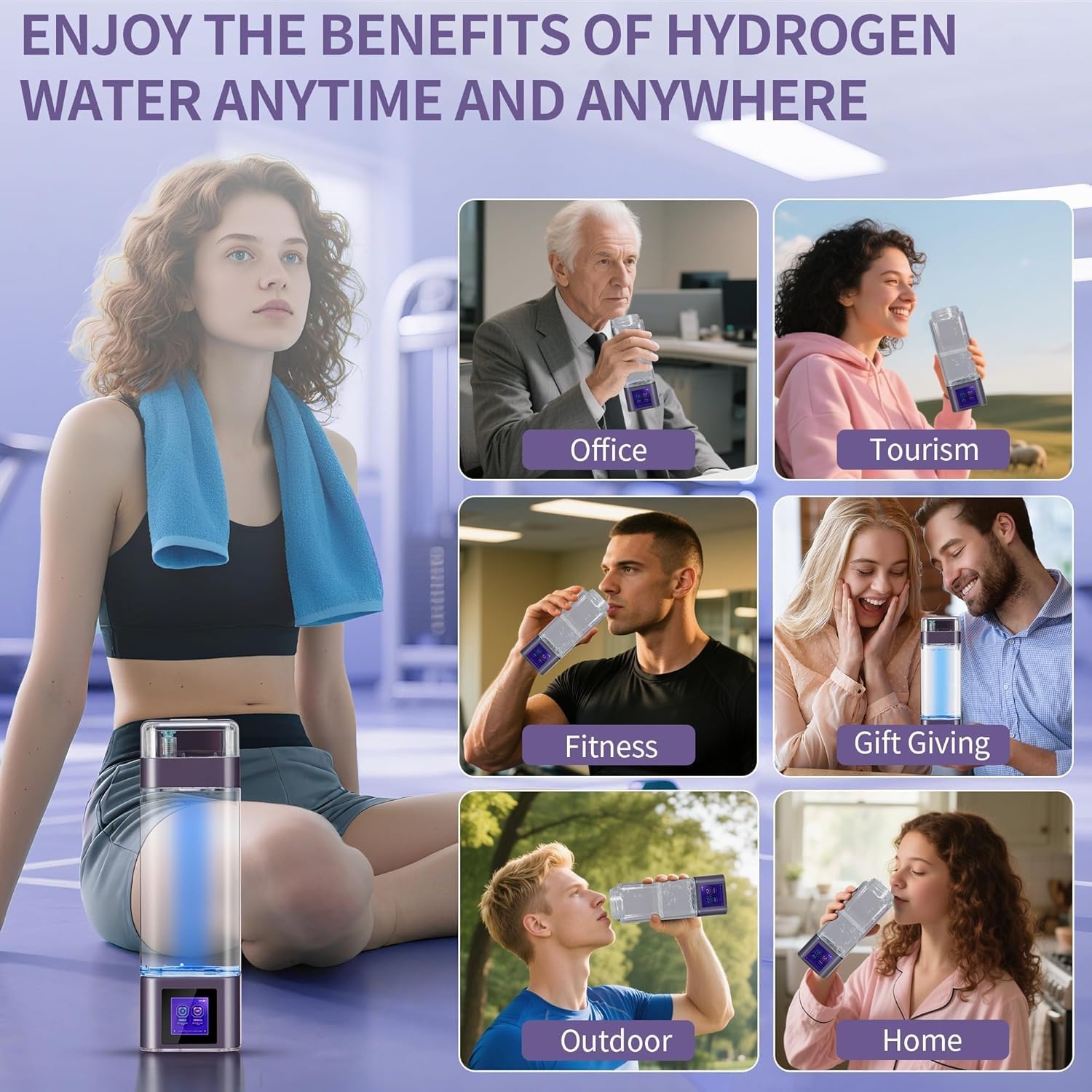 Upgraded Hydrogen Water Bottle Deluxe Version, Up to 12000PPB, Smart Touchscreen Control SPE Hydrogen Generator with LED Display Portable Hydrogen Water Generator for Sports/Home/Office - Image 9