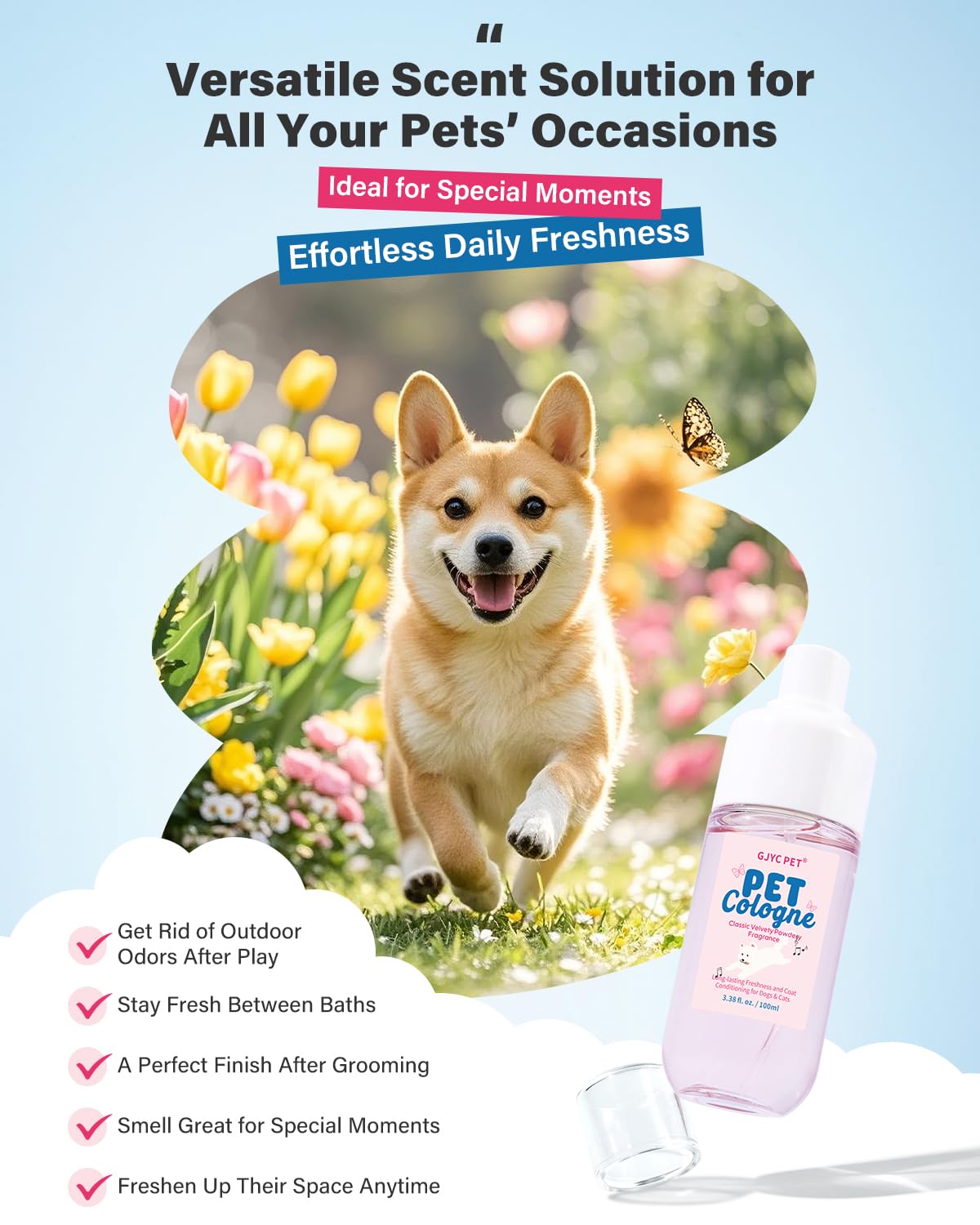 Dog & Cat Cologne | Long-Lasting Classic Powdery Scent | Fur-Conditioning, Non-Sticky Odor Control Formula | Travel-Friendly, 3.38 fl. oz - Image 3