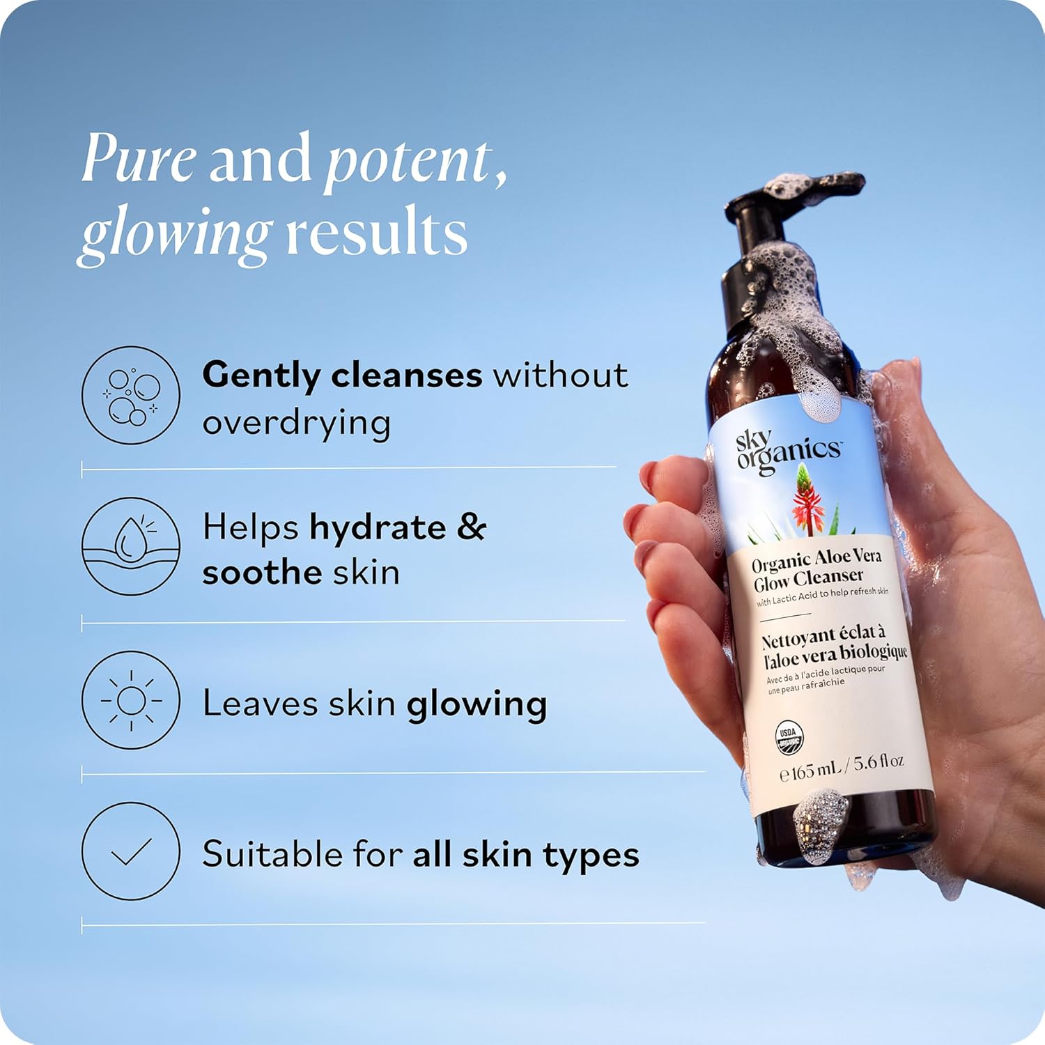 Sky Organics - Organic Aloe Vera Glow Cleanser (5.6 fl oz/166 mL) Face Wash - Lactic Acid - Refines & Brightens - Consumer Tested Results - USDA Certified Organic - Vegan, Cruelty Free, Skin Care - Image 2