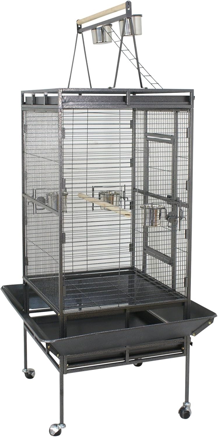 SUPER DEAL 68-inch Large Bird Cage with Rolling Stand African Grey Parrot Chinchilla Finch Cage Conure Cockatiel Cockatoo Pet House Wrought Iron Birdcage, Black - Image 6