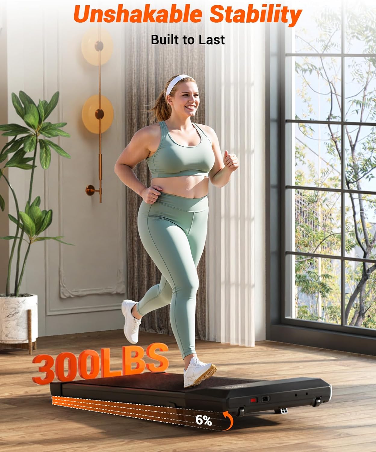 Walking Pad with 6% Incline, 300LBS Capacity Under Desk Treadmill for Home Office, Quiet Portable Mini Treadmill with App & Remote Control, No Assembly, Slim Design for Small Spaces - Image 5
