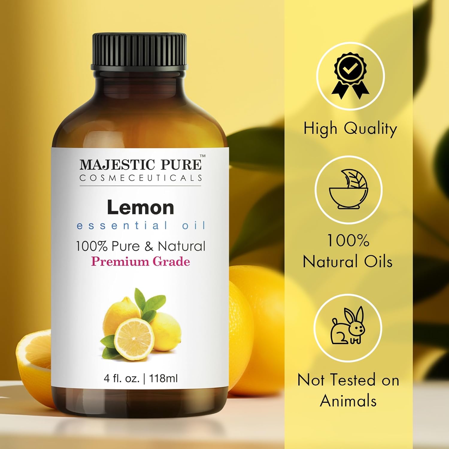 Majestic Pure Essential Oil with Glass Dropper - 100% Pure and Natural - Essential Oils for Diffuser, Aromatherapy, Soap and Candle Making, Lemon Essential Oil, Lemon Oil, 4 Fl Oz - Image 3