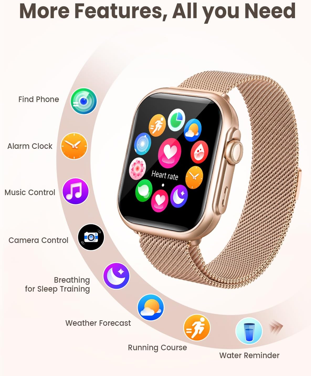 Smart Watch for Women for iPhone Android: 1.85"Smartwatch with Make/Answer Call Sleep Heart Rate SpO2 Blood Pressure Monitor IP68 Waterproof 120+Sport Mode Fitness Tracker 1000mAh Battery 2Bands Pink - Image 8