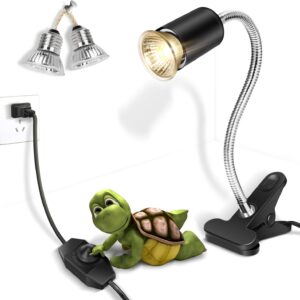 Reptile Heat Lamp,Heating Lamp with Clamp, Adjustable Habitat Basking Heat Lamp,UVA/UVB Light Lamp 360° Rotatable Clip and Dimmable Switch for Aquarium(Bulb Included) (E27,110V)