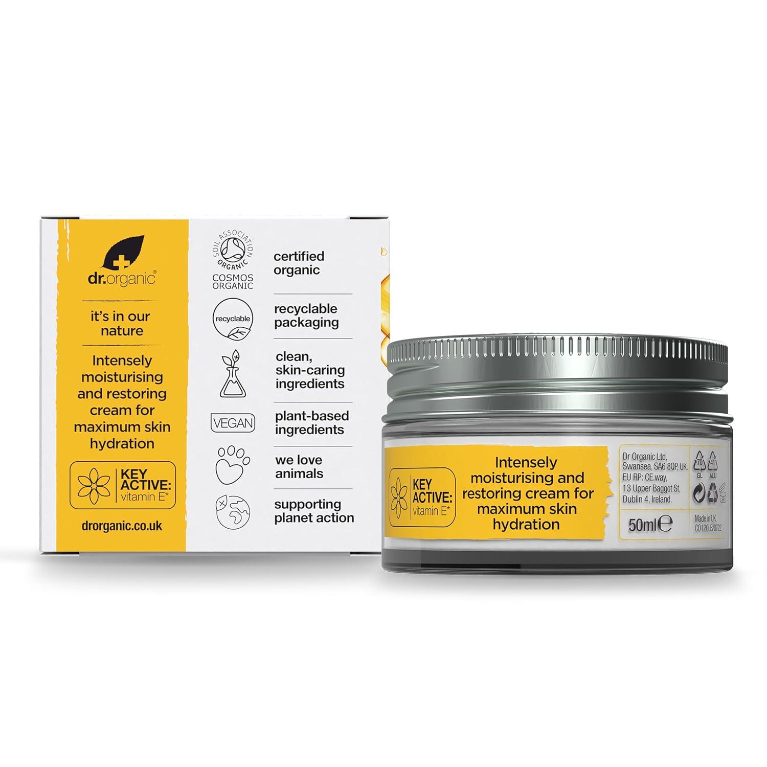 Dr. Organic Vitamin E Moisturising and Restoring Cream | Deeply Hydrates, Restores Skin’s Natural Balance, Natural, Certified Organic, Paraben & SLS-Free, 50 mL / 1.7 fl oz - Image 4
