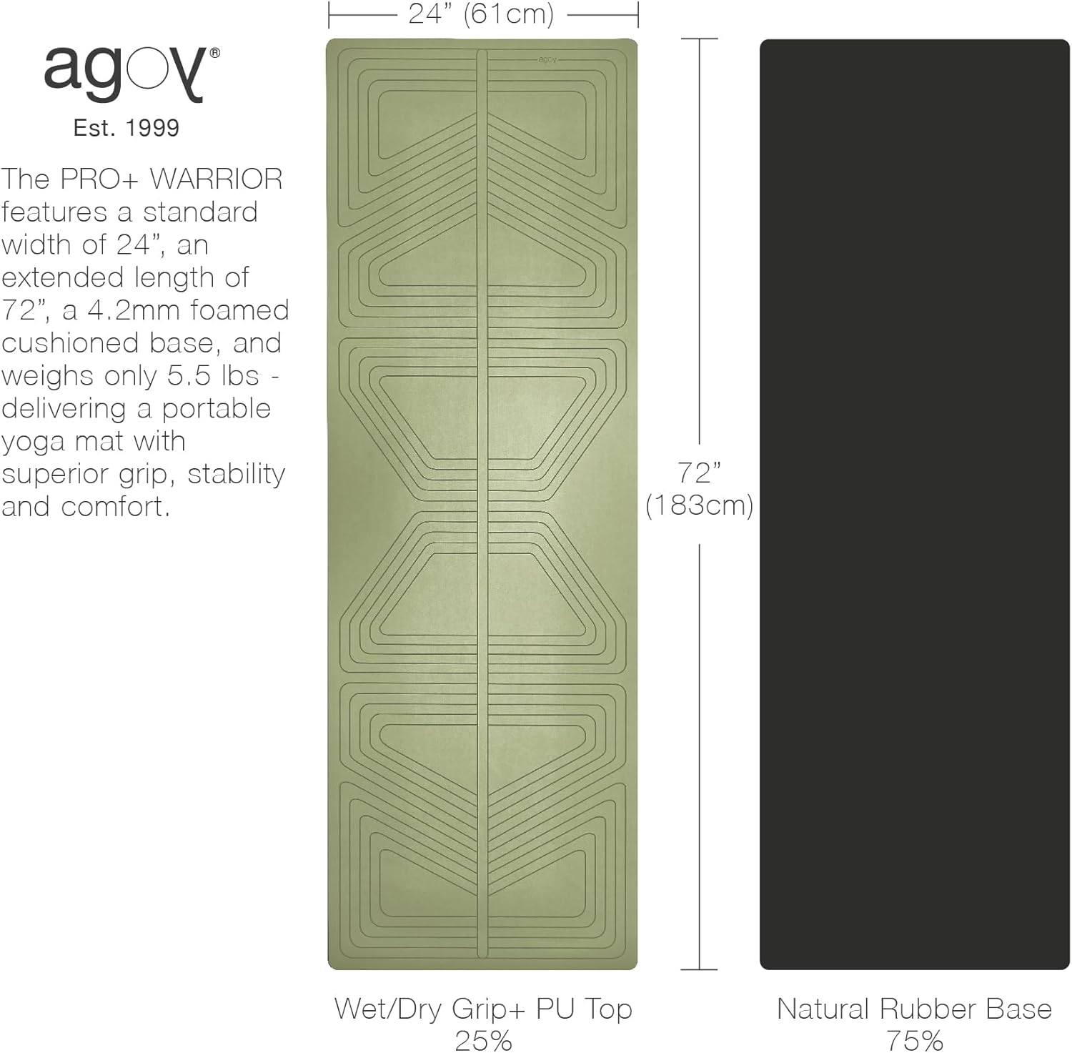 agoy PRO+ WARRIOR - Premium Non-Slip Yoga Mat – Eco-Conscious Design - PU Mat With Wet/Dry Grip+ - Focus Alignment - Lazer-Etched Technology - A Portable Standard Size Mat for All Styles of Yoga - Image 7