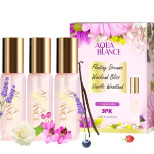 AQUA BLANCE Body Spray Set for Women, Each 60ml/2.1 FlOz, Travel Size Womens Fragrance Body Spray, Three Scents – Vanilla Woodland, Lavender, Jasmine Raspberry