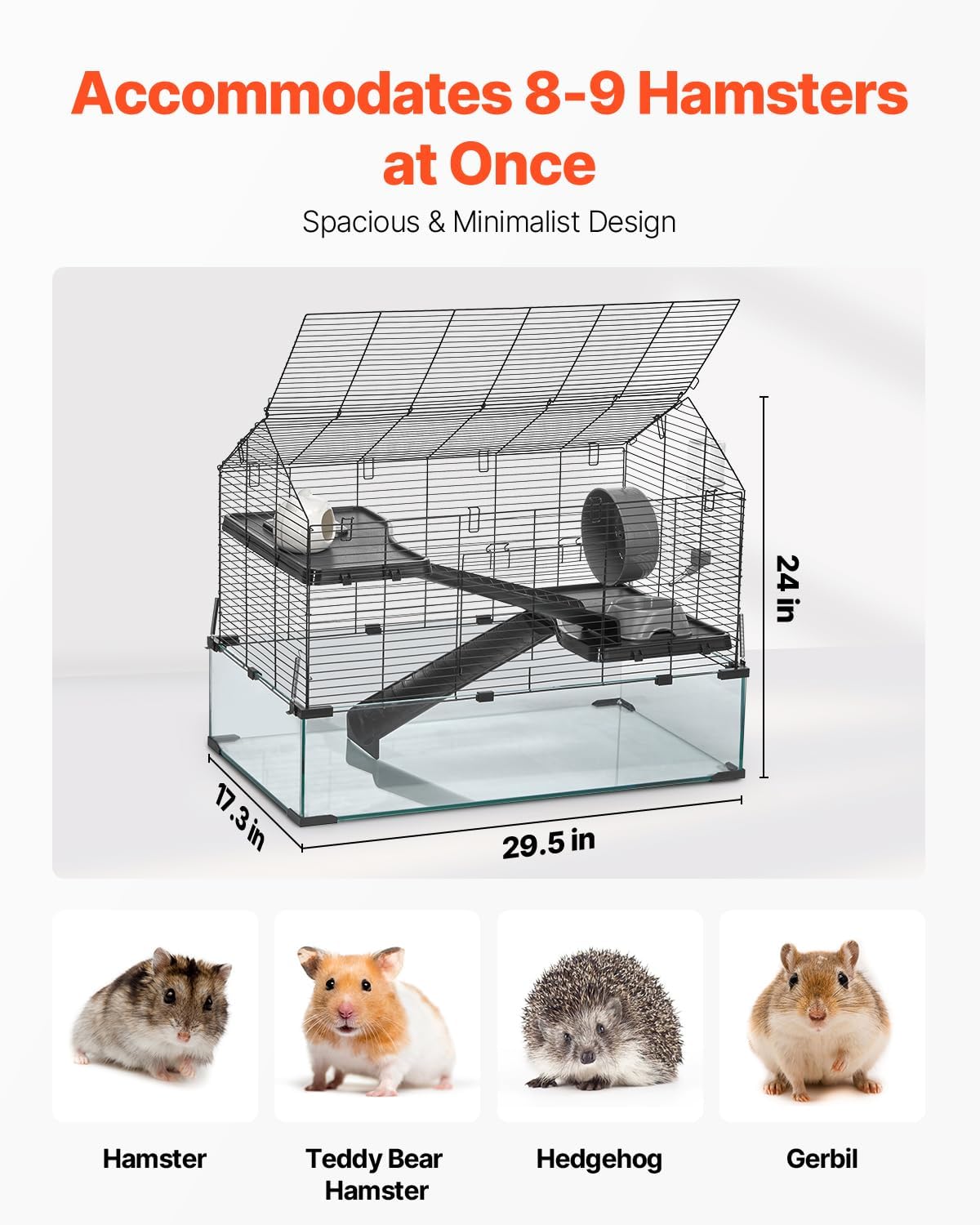 VEVOR Hamster Cage, 360° Viewing Transparent Hamster Habitats, Small Animal Cage, 29.5 x 17.3 x 24 in, Ventilated Pet Mouse Cages with Water Bottle, Portable Hamster House for Rats, Guinea Pigs - Image 3