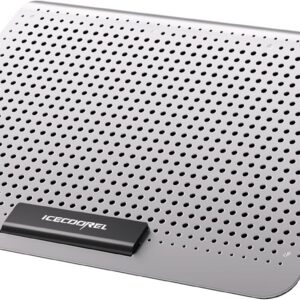 ICE COOREL Aluminum Laptop Cooling Pad, Laptop Cooler Stand with 7 Height Adjustable, Laptop Fan Cooling Pad for Laptop 12-15.6 Inch, Notebook Cooler Pad with Two USB Port (Silver)