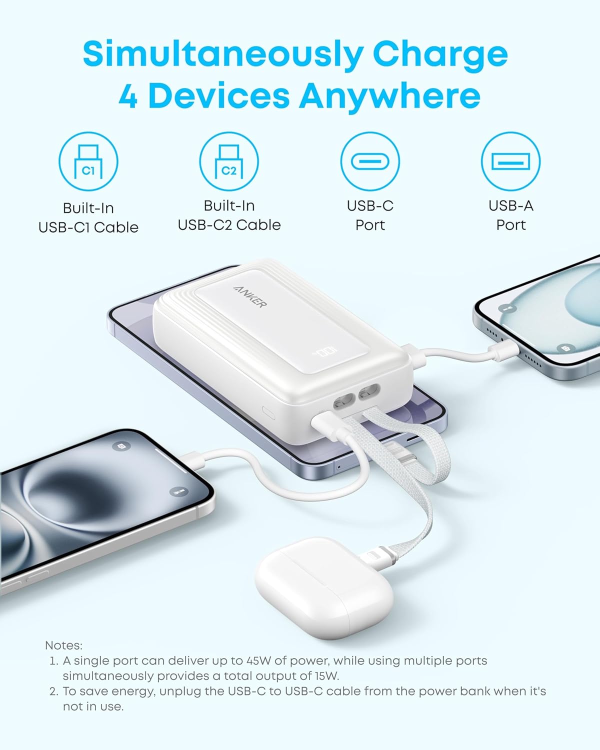 Anker Zolo Power Bank (2025 Upgraded Version), 45W Max Fast Charging, 20,000mAh Battery Pack, Dual Built-in USB-C Cables, USB-C&A Port, for iPhone 17/16 Series, Galaxy, MacBook, and More - Image 7