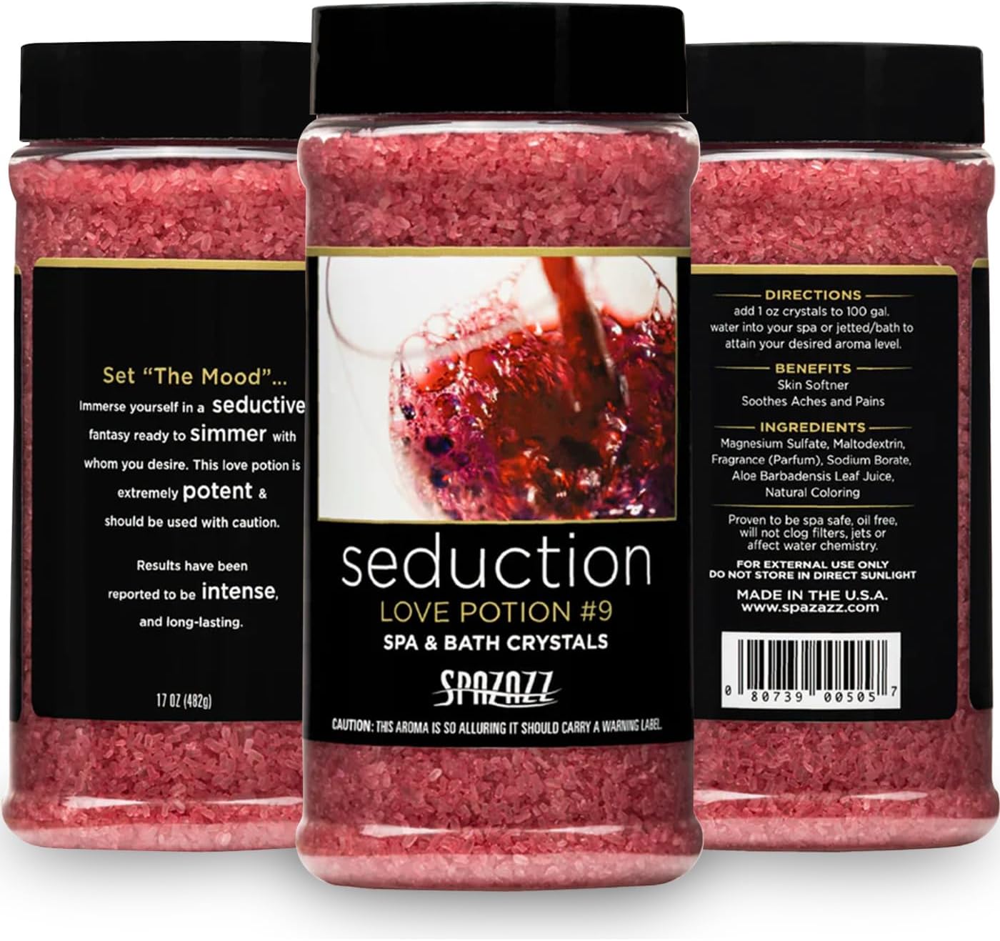 Spazazz Couples Romance Gift Set- Hot Tub Aromatherapy Spa Crystals with Minerals, 17-Ounce, Love Potion No.9 Seduction | Bath Salts Scents & Fragrances - Image 2