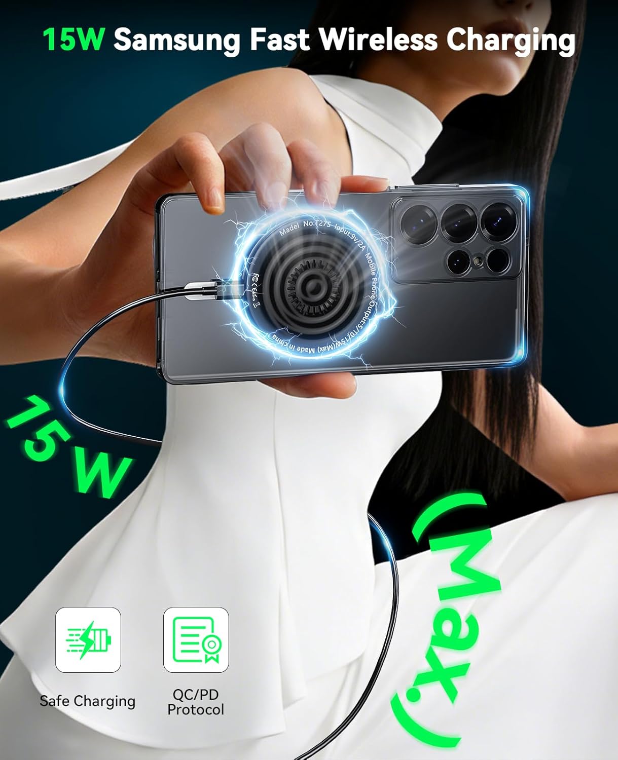 Wireless Charger for Samsung 2Pack 6FT 15W Samsung Magnetic Wireless Charger Fast Charging Pad for Samsung Galaxy S26/S25 Ultra/S24/S23/S22/S21/Z Google Pixel 9 8a 7a 8 7Pro (Strong Magnet Technology) - Image 3